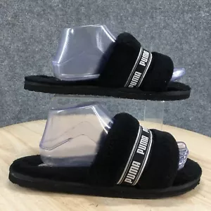 Puma Slippers Womens 10 Fluff BX Casual Slip On Comfort Slides Black Fabric - Picture 1 of 17
