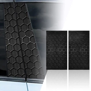 2x Black 3D Honeycomb Door Center Window Exterior B-Pillar Panel Covers Stickers - Picture 1 of 7