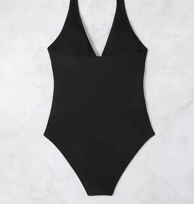Traje de baño para mujer con cuello en V halter y cuello atado de una pieza sin espalda talla XL negro Foto 1 de 4
