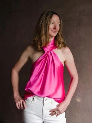 Milly Jen атласный топ розовый размер XS с бретелью через шею - Изображение 1 из 4