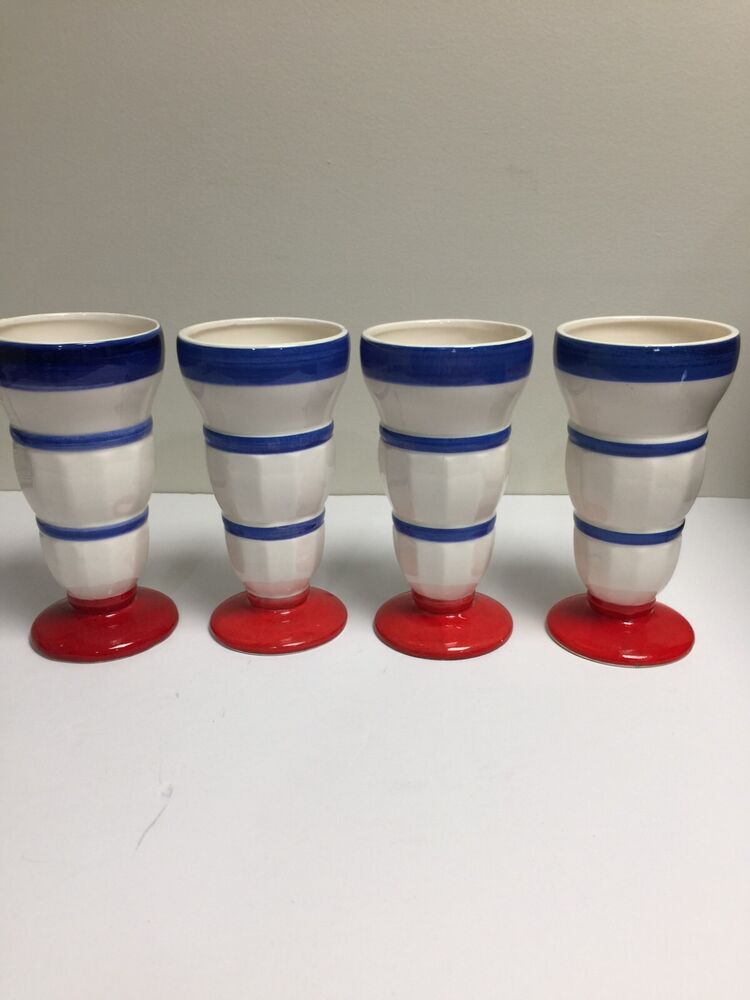 Set of 4 Very Colorful, Hand Painted Parfait Ice Cream Glasses