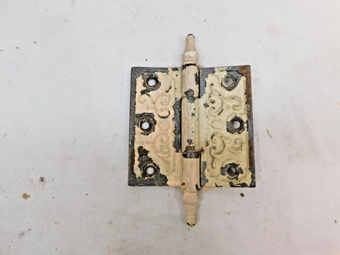 1890's Antique DOOR HINGES 3.5" x 3.5" Steeple Top VICTORIAN Style White ORNATE Cover