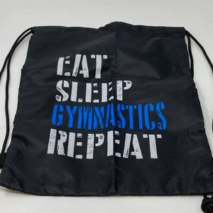 Adults Kids Lightweight Cinch Backpack Bag Black Eat Sleep Gymnastics Repeat - Picture 1 of 5