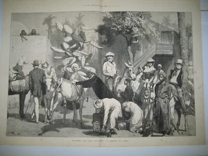 Old 1874 Starting For The Pyramids A Sketch at Cairo Egypt Wood Engraving PRINT - Picture 1 of 2