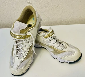 Cycling Shoe Women’s Shimano WF23 Gold & White Mtn Bike Sz. 7.8 EU 40 W Cleats - Picture 1 of 10
