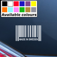 MADE IN SWEDEN BARCODE FUNNY CAR WINDOW BUMPER STICKER VINYL DECAL