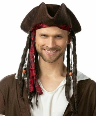 STYLEX PARTY Deluxe Piratenhut mit Dreadlocks Halloween Kostüm Captain Jack UK
