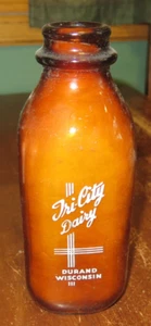 Tri-City Dairy Amber 1 Quart Milchflasche Durand WI. • Angereicherte Magermilch - Bild 1 von 7