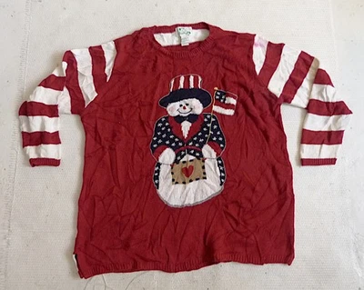 The Quacker Factory pull Père Noël USA drapeau Trump fêtes Bonhomme de neige XL - Image 1 of 4