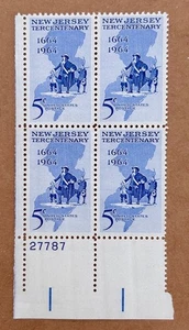Scott #1247 New Jersey Tercentenary, 1964 US 5c Stamp Block, og, mnh, vf/xf - Picture 1 of 2