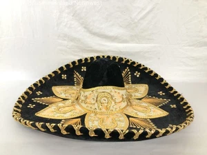 Pigalle 7X schwarz weiß & gold Sombrero Hut mit Pailletten & Hufeisen Design - Bild 1 von 8
