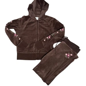 Tuta da ginnastica vintage Axcess Y2K marrone velluto ricamato floreale donna taglia Medium  - Foto 1 di 8