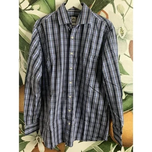 Camisa Peter Millar Talla L Grande Acabado Mar Cuadros Azul Algodón Botón Frontal - Imagen 1 de 5