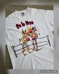 Vintage 90s Airbrush T-shirt Art De La Hoya Trinidad Caricature Boxing Sz L USA - Picture 1 of 8