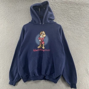 VINTAGE Grumpy Hoodie Men XXL 2XL Blue Snow White 7 Dwarves Disney Cartoon 90s - Picture 1 of 13