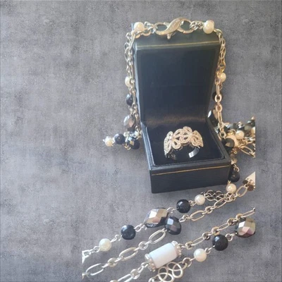 Conjunto de collar firmado Lia Sophia estilo Art Deco vintage moda circonita talla 7 blanco y negro Foto 1 de 4