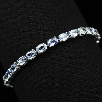 Sumptuous Cornflower Blue Sapphire 17Ct 925 Sterling Silver Handmade Bracelets - Image 1 of 4