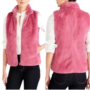 NWT J. Crew Factory J.Crew Women's Plush Faux Fur Full Zip Vest Guava Berry XXS - Picture 1 of 10