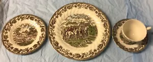 Fox Hunt Hunting Myotts Dinnerware 4 Piece Place Setting Multichrome Transfer 1 - Picture 1 of 11