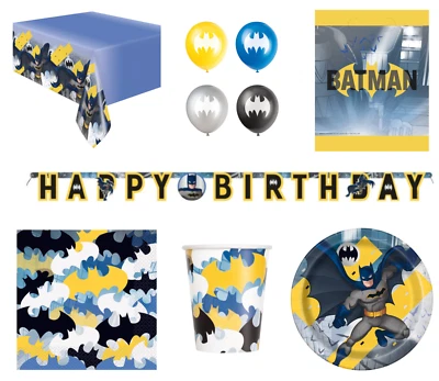 Batman Party Tableware Decorations Plates Cups Napkins Tablecover Banner Balloon - Image 1 of 4