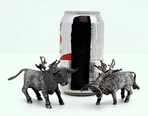 Mexico Sterling Silver Pair Toothpick Holder Bull Fighting with Sword Picks - Picture 1 of 10