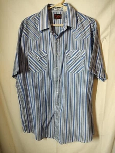 Plains Western Wear Pearl Snap Short Sleeve Shirt Rodeo Blue Mens XLT TALL - Picture 1 of 6
