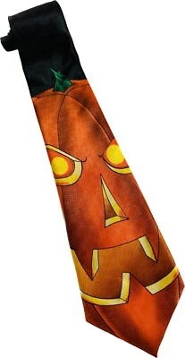 Corbata de cuello ejecutiva vintage de Halloween Scary Pumpkin L57”x4” Jack-o-lantern. Foto 1 de 4