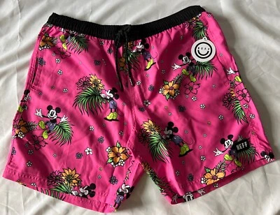 DISNEY X NEFF MICKEY MOUSE DRAWSTRING PINK SWIM BOARD SHORTS SIZE L - Image 1 of 4