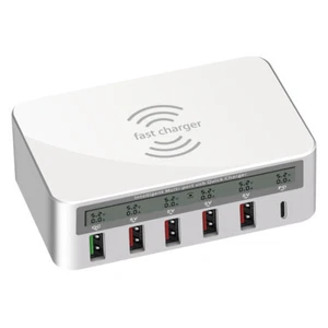 Estación de carga de pared con pantalla LCD USB QC3.0 tipo C USB 6 puertos para múltiples dispositivos 3C - Imagen 1 de 8