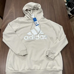 Adidas Women's Hoodie Size 2XL Pullover Logo Sweatshirt Light Beige Silver - Picture 1 of 5