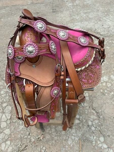 Premium Western Horse Pleasure Pink Saddle Riding/Showman Saddle 12" to 16" - Picture 1 of 12