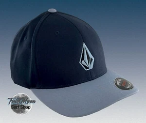 New Volcom Full Stone Navy Gray Mens XFit Flex Fit Cap Hat - Picture 1 of 4