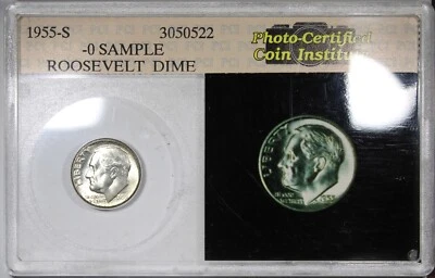 Instituto de monedas de diez centavos Roosevelt 1955-S muestra losa foto-certificadas Foto 1 de 2
