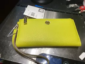 Anne Klein Tropical Chartreuse Faux Leather Wristlet With Gold Tone Charm - Picture 1 of 5
