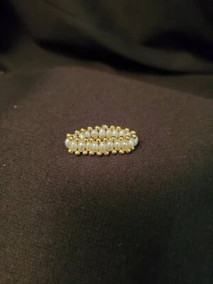 Oval Cream Gold Bead Elastic Fashion Ring Size 8 (13517) - Image 1 of 3
