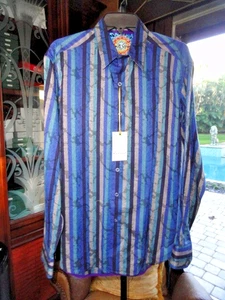 Robert Graham Caneel blaues Langarmshirt Größe Medium neu mit Etikett - Bild 1 von 11