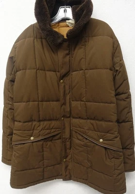 REFRIGIWEAR ~ 复古 60 年代 ~ TOASTY WARM 棕色绗缝工作夹克 FAUX FUR 领 — 第 1/4 张图片