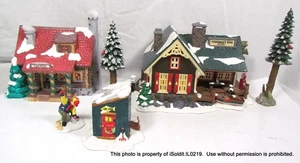 4-PC DEPT 56 SNOW VILLAGE Pinewood Log Cabin 51500 Fisherman's Nook Resort 54607 - Picture 1 of 13