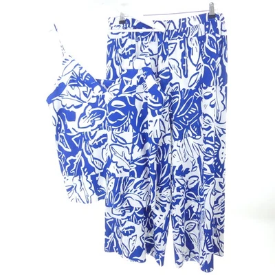 Traje pantalón S.OLIVER combinación plisado top y pantalón azul blanco talla L Foto 1 de 3