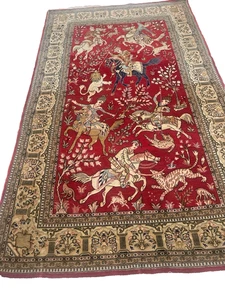 VINTAGE ORIENTAL RUG HUNTING DESIGN - Picture 1 of 8