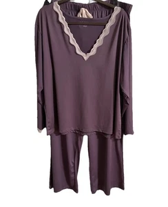 Laundry by Shelli Segal Pajamas Sz 3X Purple W/Lace Trim V-Neck Lg Sleeves&Pants - Picture 1 of 22