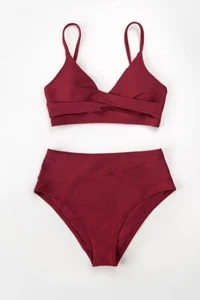 CUPSHE Women's Bikini Sets Two Piece Swimsuit High Waisted V Neck Twist Front Xl - Picture 1 of 15
