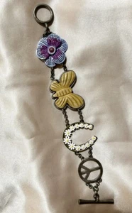 Lucky Brand Butterfly- Horse Shoe- Flower Bracelet Toggle Chunky -Vintage - Picture 1 of 2