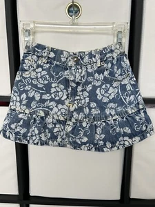 Disney Princess Girls 4 Blue Denim Rose Floral Print elastic waist ruffle skirt - Picture 1 of 8