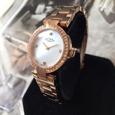 Ladies Rotary Watch LB02561/41 Rose Gold Steel Crystals Pearl Dial Genuine