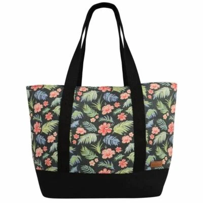 Urban Women Beach Shoulder Tote Bag Black Floral Cotton Canvas And Carry Straps - Image 1 of 2