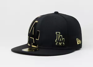 New Era 59Fifty Men Boys Hat Los Angeles Dodgers Black Gold Myriad LA Cap 6 7/8 - Picture 1 of 5