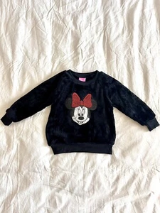 DISNEY Baby Toddler Minnie Mouse Faux Fur Sequin Sweater (Size 3T) Black Red - Picture 1 of 5