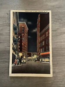 Bluefield West Virginia Federal Street at Night Linen Postcard - Picture 1 of 2