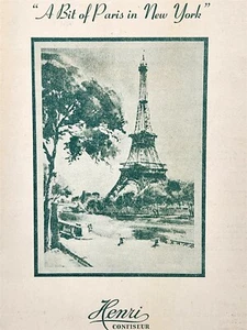 Menu ristorante cucina francese Henri Confiseur anni '40 Torre Eiffel New York OO - Foto 1 di 6